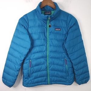 Patagonia puffer turquoise with mint green inner liner girl’s size 12